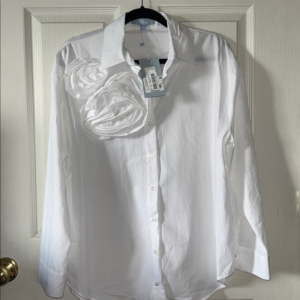 Antonio Melani Womens White Rose Flower Appliqué Button Down Shirt Size Med - Picture 10 of 10